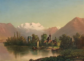 Schadau Castle with Church of Scherzlingen and Blüemlisalp (1871)
